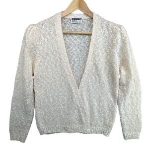 Deb Vintage 90s Soft Pink Puffy Shoulder Cardigan Sweater Women Large